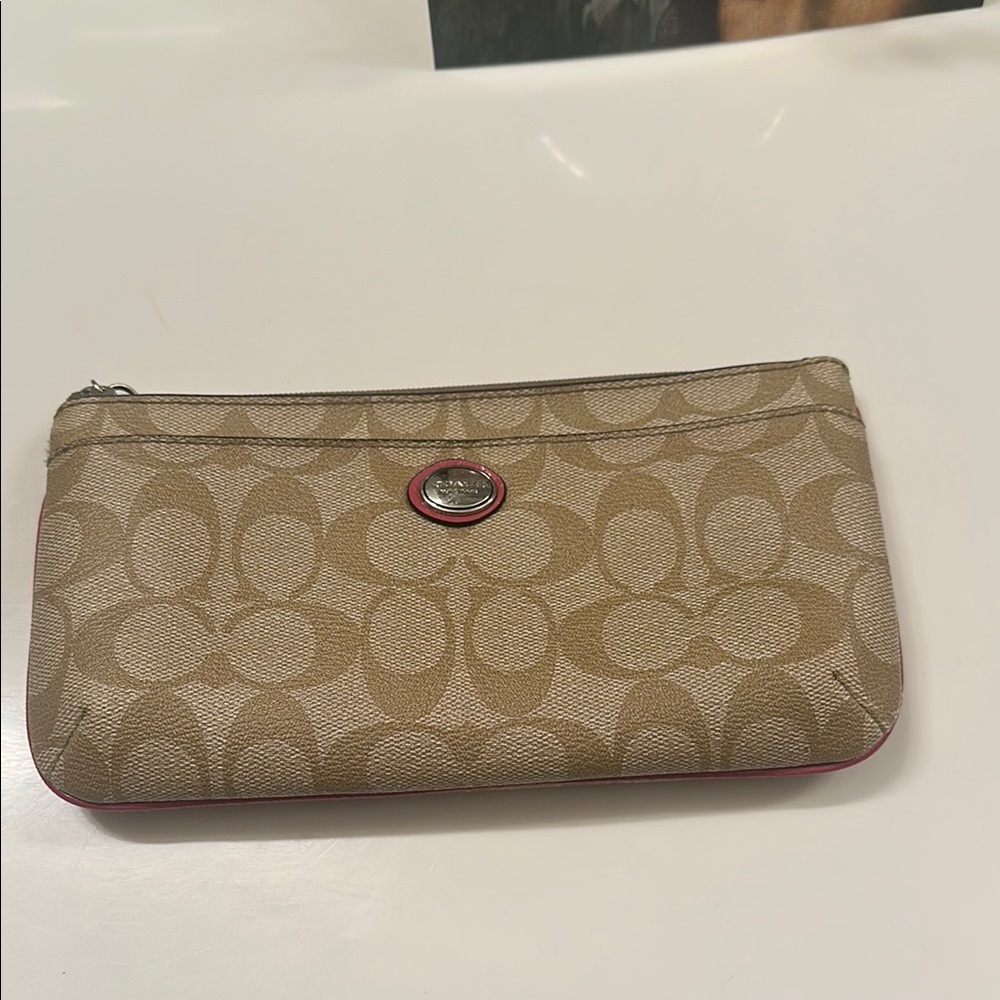 Coach Tan Clutch with Signature Monogram